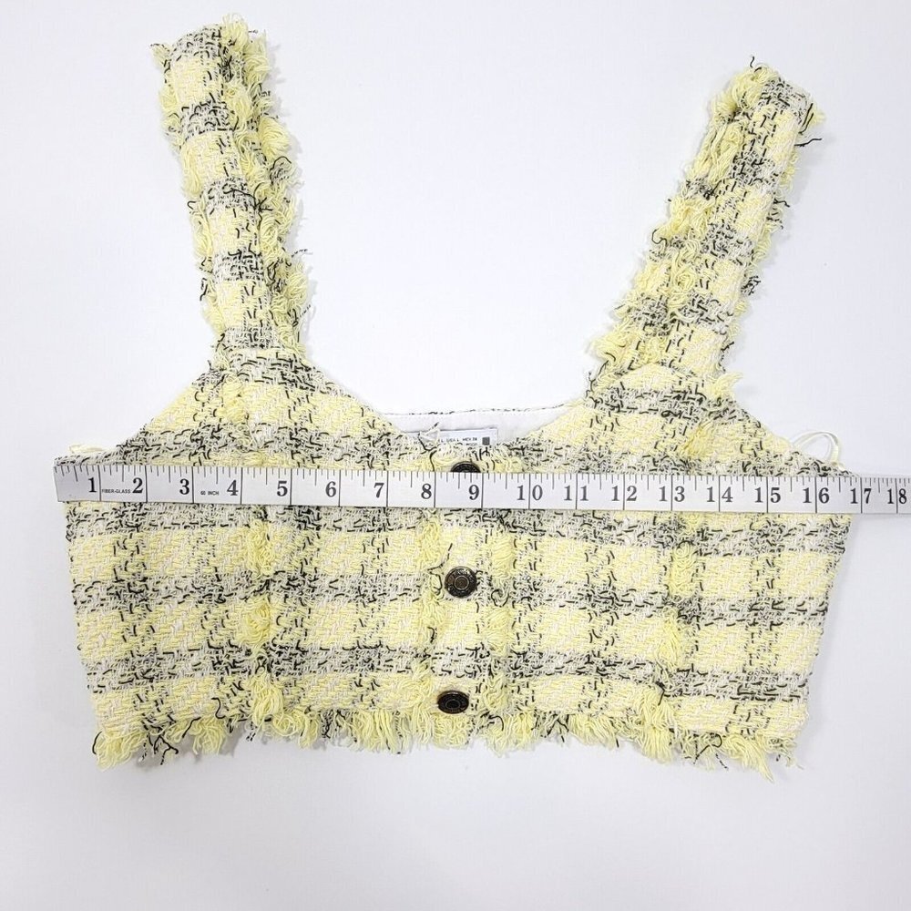 Y2K Zara Womens Crop Top Size L Yellow Black Plaid Frayed Preppy Popstar Bratz - Picture 6 of 14